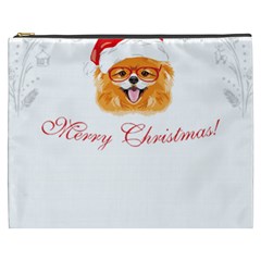 Pomeranian Dog T-shirthappy Pomeranian Dog Wearing Eyeglasses And Santa Hat T-shirt Cosmetic Bag (xxxl) by EnriqueJohnson