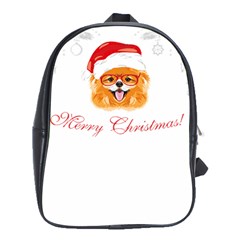 Pomeranian Dog T-shirthappy Pomeranian Dog Wearing Eyeglasses And Santa Hat T-shirt School Bag (xl) by EnriqueJohnson