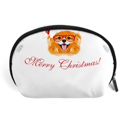 Pomeranian Dog T-shirthappy Pomeranian Dog Wearing Eyeglasses And Santa Hat T-shirt Accessory Pouch (large) by EnriqueJohnson