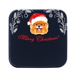 Pomeranian Dog T-shirthappy Pomeranian Dog Wearing Eyeglasses And Santa Hat T-shirt Square Metal Box (Black) Front