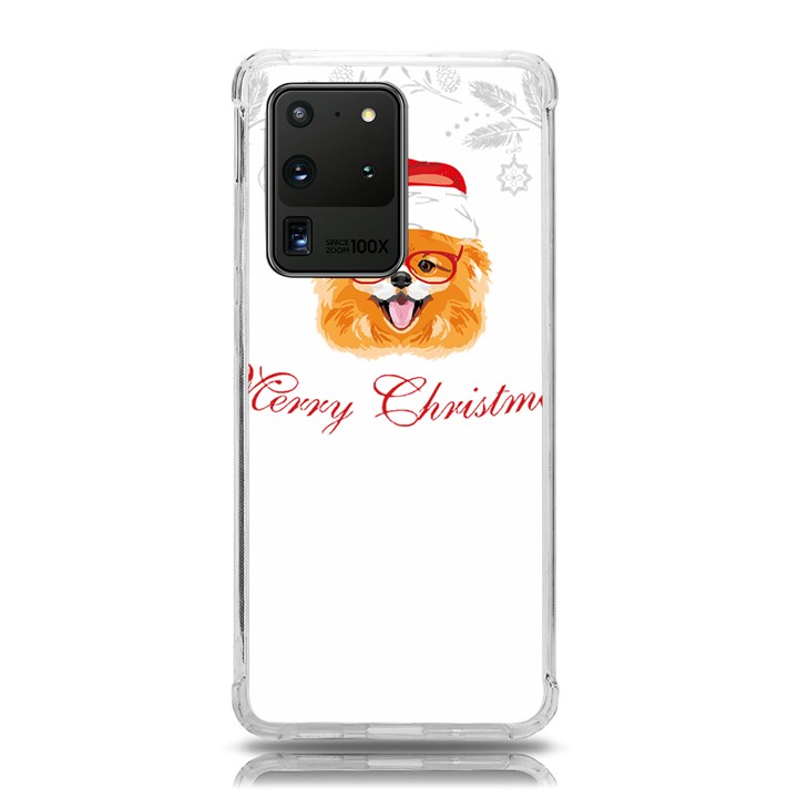 Pomeranian Dog T-shirthappy Pomeranian Dog Wearing Eyeglasses And Santa Hat T-shirt Samsung Galaxy S20 Ultra 6.9 Inch TPU UV Case