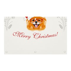 Pomeranian Dog T-shirthappy Pomeranian Dog Wearing Eyeglasses And Santa Hat T-shirt Banner And Sign 5  X 3  by EnriqueJohnson