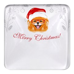 Pomeranian Dog T-shirthappy Pomeranian Dog Wearing Eyeglasses And Santa Hat T-shirt Square Glass Fridge Magnet (4 Pack) by EnriqueJohnson