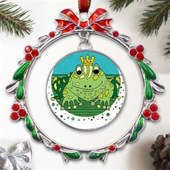 Frog Lovers Gift T- Shirtfrog T- Shirt Metal X mas Wreath Ribbon Ornament by ZUXUMI