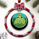 Frog Lovers Gift T- Shirtfrog T- Shirt Metal Red Ribbon Round Ornament Front