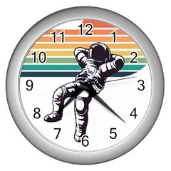 Funny Astronaut In Space T- Shirt Astronaut Relaxing In The Stars T- Shirt Wall Clock (silver) by ZUXUMI