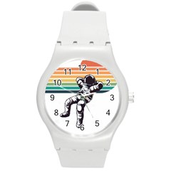 Funny Astronaut In Space T- Shirt Astronaut Relaxing In The Stars T- Shirt Round Plastic Sport Watch (m) by ZUXUMI