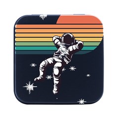 Funny Astronaut In Space T- Shirt Astronaut Relaxing In The Stars T- Shirt Square Metal Box (black) by ZUXUMI