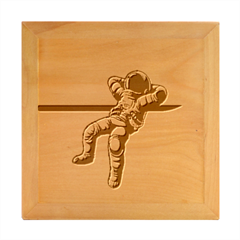 Funny Astronaut In Space T- Shirt Astronaut Relaxing In The Stars T- Shirt Wood Photo Frame Cube by ZUXUMI