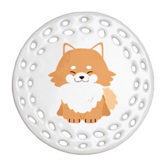 Pomeranian T-shirtwhite Look Calm Pomeranian 13 T-shirt Ornament (round Filigree) by EnriqueJohnson