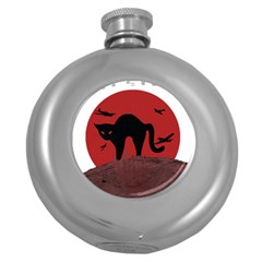 Funny Catzilla Petzilla Lovers T- Shirt Catzilla Funny Cat Shirt Humorous Cat T- Shirt Round Hip Flask (5 Oz) by ZUXUMI