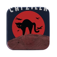 Funny Catzilla Petzilla Lovers T- Shirt Catzilla Funny Cat Shirt Humorous Cat T- Shirt Square Metal Box (black) by ZUXUMI