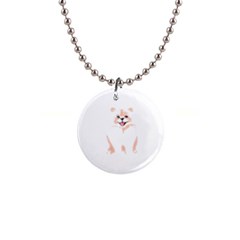 Pomeranian T-shirtwhite Look Calm Pomeranian 34 T-shirt 1  Button Necklace by EnriqueJohnson