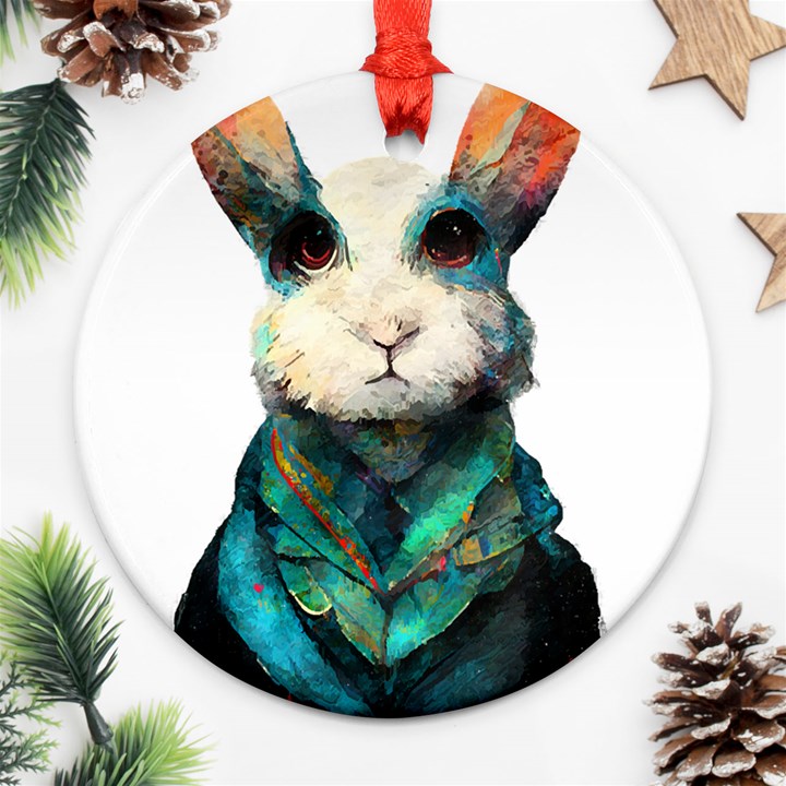 Rabbit T-shirtrabbit Watercolor Painting #rabbit T-shirt (1) Ornament (Round)