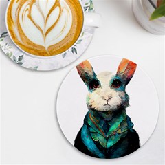 Rabbit T-shirtrabbit Watercolor Painting #rabbit T-shirt (1) Uv Print Round Tile Coaster by EnriqueJohnson