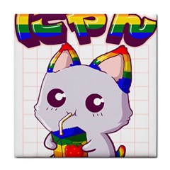 Gay Pride T- Shirt Gay Pride Kawaii Cat Strawberry Milk Rainbow Flag T- Shirt Tile Coaster by ZUXUMI