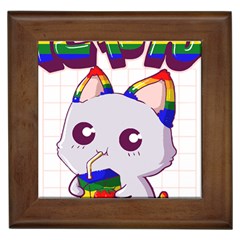 Gay Pride T- Shirt Gay Pride Kawaii Cat Strawberry Milk Rainbow Flag T- Shirt Framed Tile by ZUXUMI