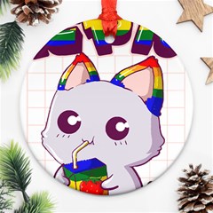 Gay Pride T- Shirt Gay Pride Kawaii Cat Strawberry Milk Rainbow Flag T- Shirt Ornament (round) by ZUXUMI