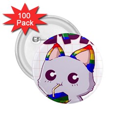 Gay Pride T- Shirt Gay Pride Kawaii Cat Strawberry Milk Rainbow Flag T- Shirt 2 25  Buttons (100 Pack)  by ZUXUMI