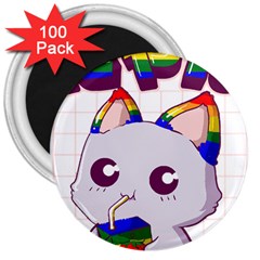 Gay Pride T- Shirt Gay Pride Kawaii Cat Strawberry Milk Rainbow Flag T- Shirt 3  Magnets (100 Pack)