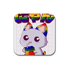 Gay Pride T- Shirt Gay Pride Kawaii Cat Strawberry Milk Rainbow Flag T- Shirt Rubber Coaster (square) by ZUXUMI