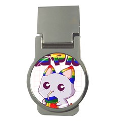 Gay Pride T- Shirt Gay Pride Kawaii Cat Strawberry Milk Rainbow Flag T- Shirt Money Clips (round)  by ZUXUMI