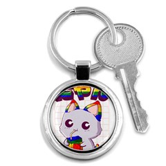 Gay Pride T- Shirt Gay Pride Kawaii Cat Strawberry Milk Rainbow Flag T- Shirt Key Chain (round) by ZUXUMI