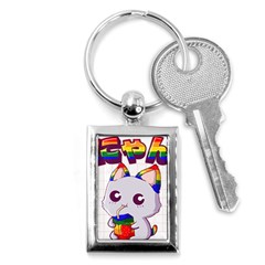 Gay Pride T- Shirt Gay Pride Kawaii Cat Strawberry Milk Rainbow Flag T- Shirt Key Chain (rectangle) by ZUXUMI