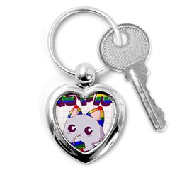 Gay Pride T- Shirt Gay Pride Kawaii Cat Strawberry Milk Rainbow Flag T- Shirt Key Chain (heart) by ZUXUMI