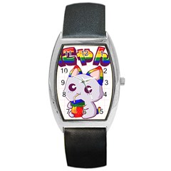 Gay Pride T- Shirt Gay Pride Kawaii Cat Strawberry Milk Rainbow Flag T- Shirt Barrel Style Metal Watch by ZUXUMI