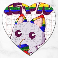 Gay Pride T- Shirt Gay Pride Kawaii Cat Strawberry Milk Rainbow Flag T- Shirt Jigsaw Puzzle (heart) by ZUXUMI