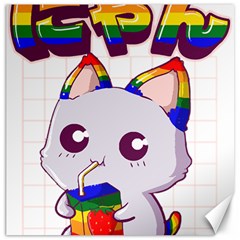 Gay Pride T- Shirt Gay Pride Kawaii Cat Strawberry Milk Rainbow Flag T- Shirt Canvas 16  X 16  by ZUXUMI