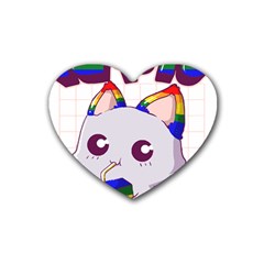 Gay Pride T- Shirt Gay Pride Kawaii Cat Strawberry Milk Rainbow Flag T- Shirt Rubber Heart Coaster (4 Pack) by ZUXUMI