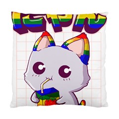 Gay Pride T- Shirt Gay Pride Kawaii Cat Strawberry Milk Rainbow Flag T- Shirt Standard Cushion Case (one Side) by ZUXUMI