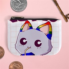 Gay Pride T- Shirt Gay Pride Kawaii Cat Strawberry Milk Rainbow Flag T- Shirt Mini Coin Purse by ZUXUMI