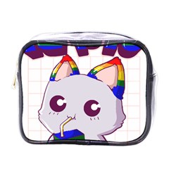 Gay Pride T- Shirt Gay Pride Kawaii Cat Strawberry Milk Rainbow Flag T- Shirt Mini Toiletries Bag (one Side) by ZUXUMI