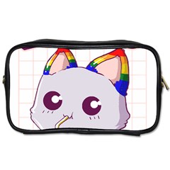 Gay Pride T- Shirt Gay Pride Kawaii Cat Strawberry Milk Rainbow Flag T- Shirt Toiletries Bag (one Side) by ZUXUMI