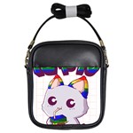 Gay Pride T- Shirt Gay Pride Kawaii Cat Strawberry Milk Rainbow Flag T- Shirt Girls Sling Bag Front