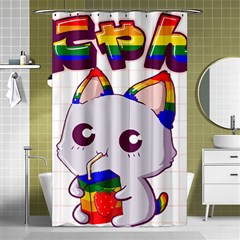 Gay Pride T- Shirt Gay Pride Kawaii Cat Strawberry Milk Rainbow Flag T- Shirt Shower Curtain 48  X 72  (small)  by ZUXUMI