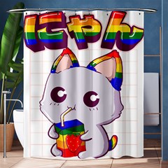 Gay Pride T- Shirt Gay Pride Kawaii Cat Strawberry Milk Rainbow Flag T- Shirt Shower Curtain 60  X 72  (medium)  by ZUXUMI