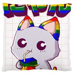 Gay Pride T- Shirt Gay Pride Kawaii Cat Strawberry Milk Rainbow Flag T- Shirt Large Cushion Case (one Side) by ZUXUMI