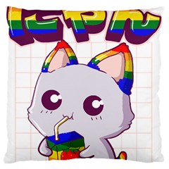 Gay Pride T- Shirt Gay Pride Kawaii Cat Strawberry Milk Rainbow Flag T- Shirt Standard Premium Plush Fleece Cushion Case (one Side)