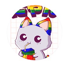 Gay Pride T- Shirt Gay Pride Kawaii Cat Strawberry Milk Rainbow Flag T- Shirt Mini Round Pill Box by ZUXUMI