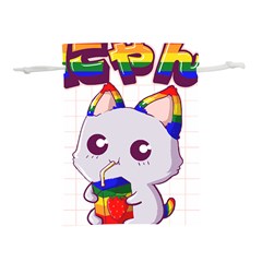 Gay Pride T- Shirt Gay Pride Kawaii Cat Strawberry Milk Rainbow Flag T- Shirt Lightweight Drawstring Pouch (l) by ZUXUMI