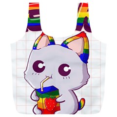 Gay Pride T- Shirt Gay Pride Kawaii Cat Strawberry Milk Rainbow Flag T- Shirt Full Print Recycle Bag (xxxl) by ZUXUMI