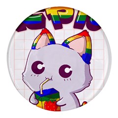 Gay Pride T- Shirt Gay Pride Kawaii Cat Strawberry Milk Rainbow Flag T- Shirt Round Glass Fridge Magnet (4 Pack) by ZUXUMI