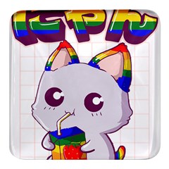 Gay Pride T- Shirt Gay Pride Kawaii Cat Strawberry Milk Rainbow Flag T- Shirt Square Glass Fridge Magnet (4 Pack) by ZUXUMI