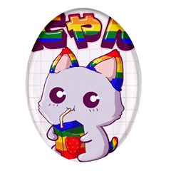 Gay Pride T- Shirt Gay Pride Kawaii Cat Strawberry Milk Rainbow Flag T- Shirt Oval Glass Fridge Magnet (4 Pack) by ZUXUMI