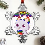 Gay Pride T- Shirt Gay Pride Kawaii Cat Strawberry Milk Rainbow Flag T- Shirt Metal Small Snowflake Ornament Front