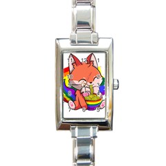 Gay Pride T- Shirt Gay Pride Kawaii Fox Ramen Noodles Rainbow Flag T- Shirt Rectangle Italian Charm Watch by ZUXUMI